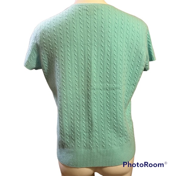 Geneva 100% cashmere  blue cableknit sweater button shoulder - Picture 4 of 9